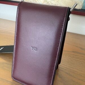 Y-3 Leather Phone Pouch in Deep Burgundy